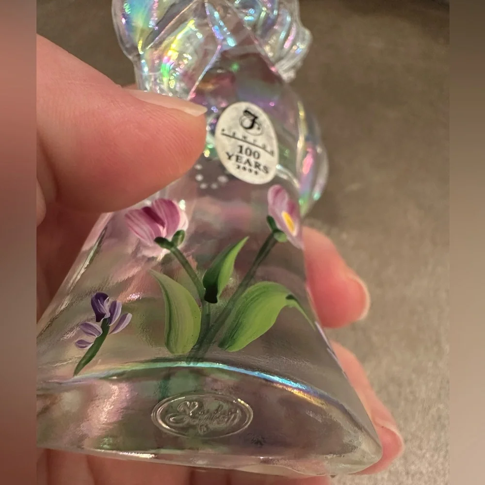 Fenton Angel Iridescent Jewel Cross Hand Painted Flowers 4.75